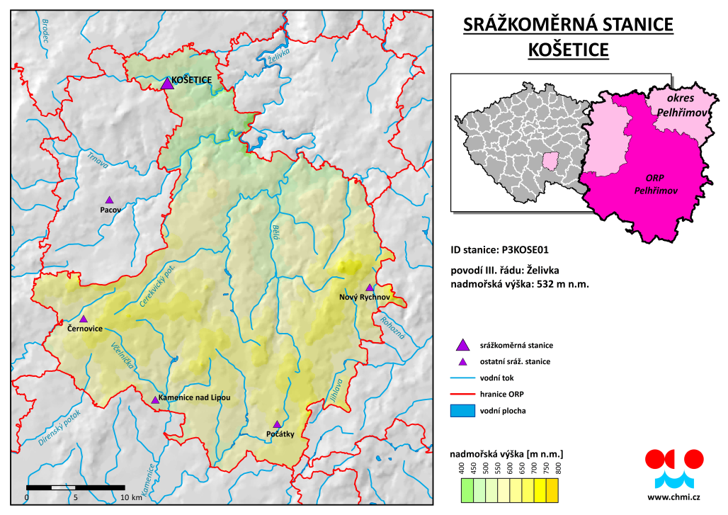 Průběh srážek ve stanici Košetice, Křešín, Kramolín