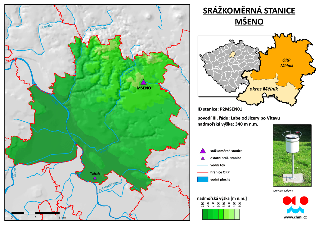 Průběh srážek ve stanici Mšeno