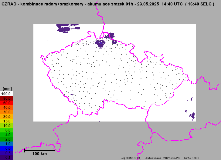 Srážky na území ČR - Kombinace radarového odhadu a pozemních srážkoměrů