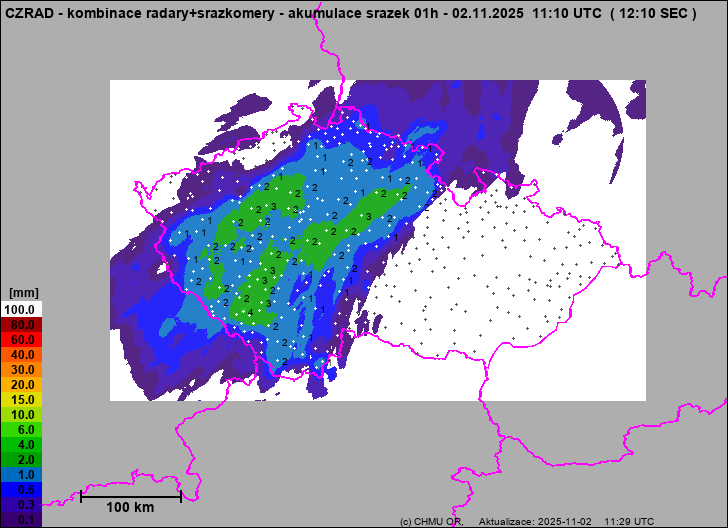 Srážky na území ČR - Kombinace radarového odhadu a pozemních srážkoměrů