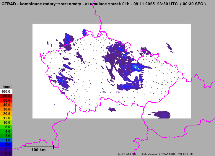 Srážky na území ČR - Kombinace radarového odhadu a pozemních srážkoměrů