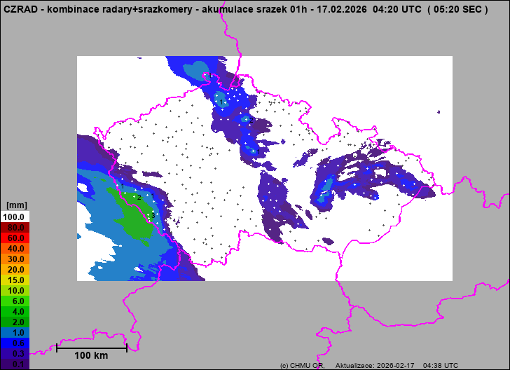 Srážky na území ČR - Kombinace radarového odhadu a pozemních srážkoměrů
