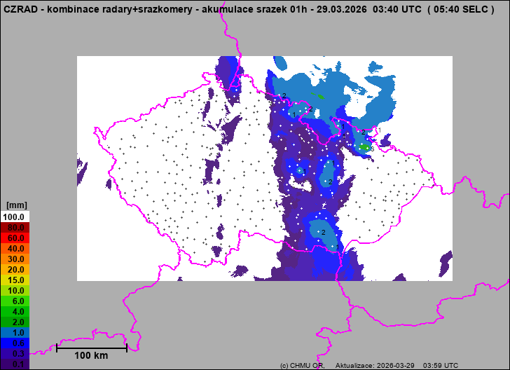 Srážky na území ČR - Kombinace radarového odhadu a pozemních srážkoměrů