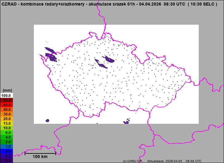 Srážky na území ČR - Kombinace radarového odhadu a pozemních srážkoměrů