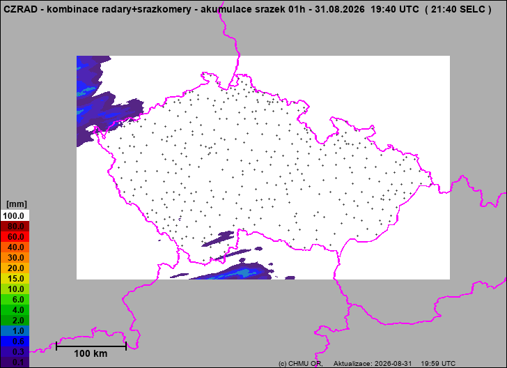Srážky na území ČR - Kombinace radarového odhadu a pozemních srážkoměrů