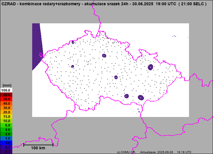 Srážky na území ČR - Kombinace radarového odhadu a pozemních srážkoměrů