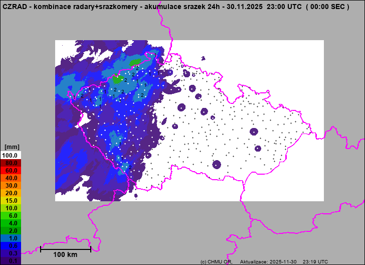 Srážky na území ČR - Kombinace radarového odhadu a pozemních srážkoměrů