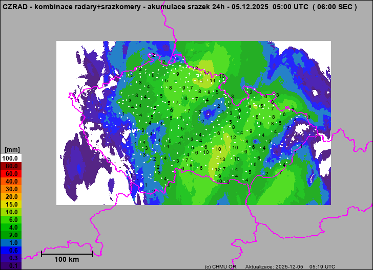 Srážky na území ČR - Kombinace radarového odhadu a pozemních srážkoměrů