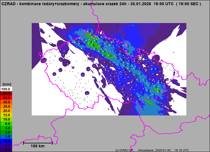 Srážky na území ČR - Kombinace radarového odhadu a pozemních srážkoměrů