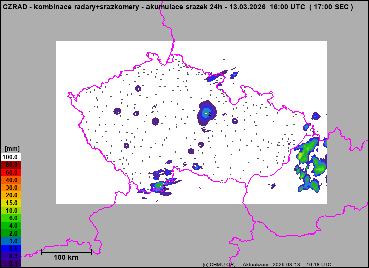 Srážky na území ČR - Kombinace radarového odhadu a pozemních srážkoměrů