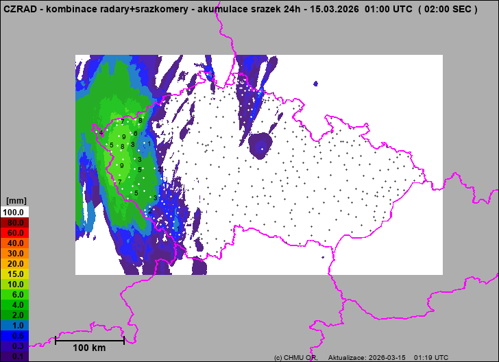 Srážky na území ČR - Kombinace radarového odhadu a pozemních srážkoměrů