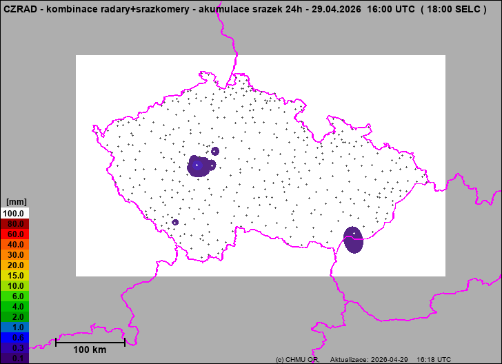 Srážky na území ČR - Kombinace radarového odhadu a pozemních srážkoměrů