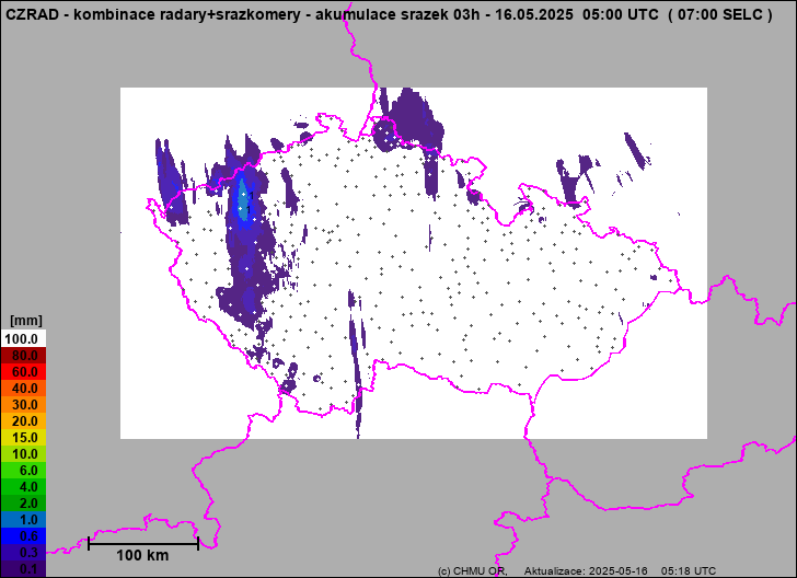 Srážky na území ČR - Kombinace radarového odhadu a pozemních srážkoměrů