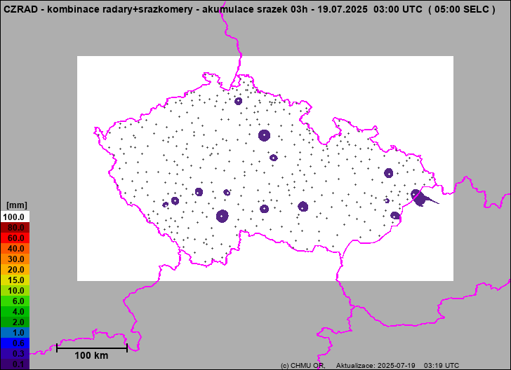 Srážky na území ČR - Kombinace radarového odhadu a pozemních srážkoměrů
