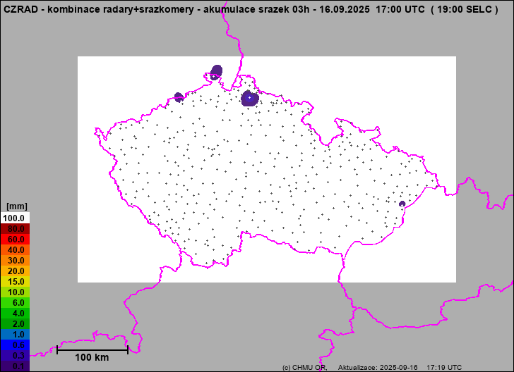 Srážky na území ČR - Kombinace radarového odhadu a pozemních srážkoměrů