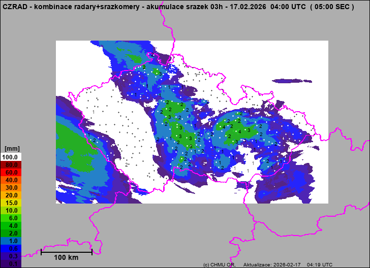 Srážky na území ČR - Kombinace radarového odhadu a pozemních srážkoměrů