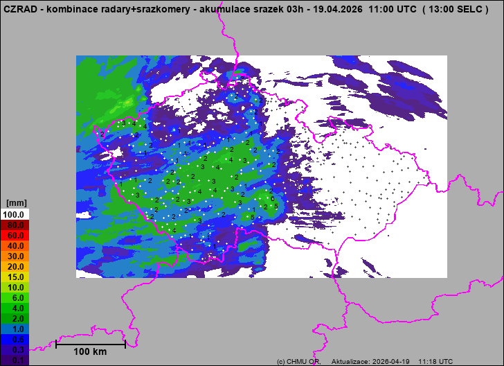 Srážky na území ČR - Kombinace radarového odhadu a pozemních srážkoměrů