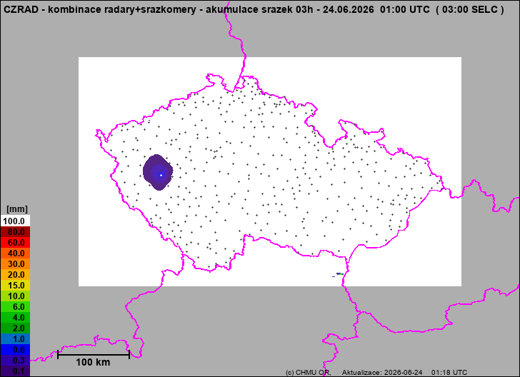 Srážky na území ČR - Kombinace radarového odhadu a pozemních srážkoměrů
