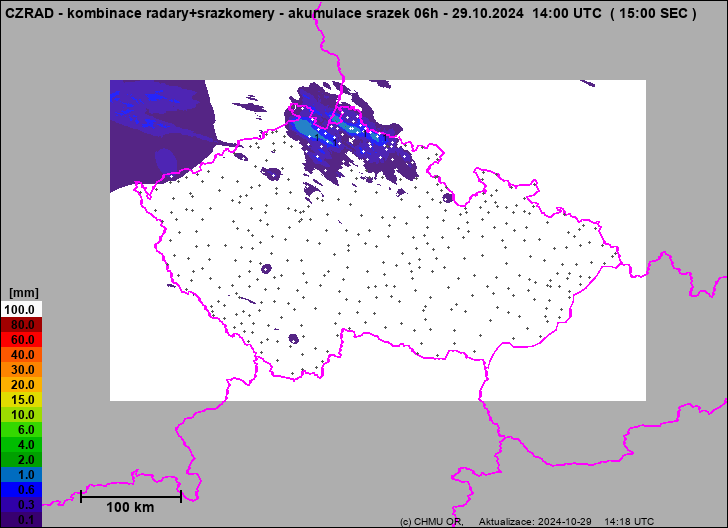 Srážky na území ČR - Kombinace radarového odhadu a pozemních srážkoměrů