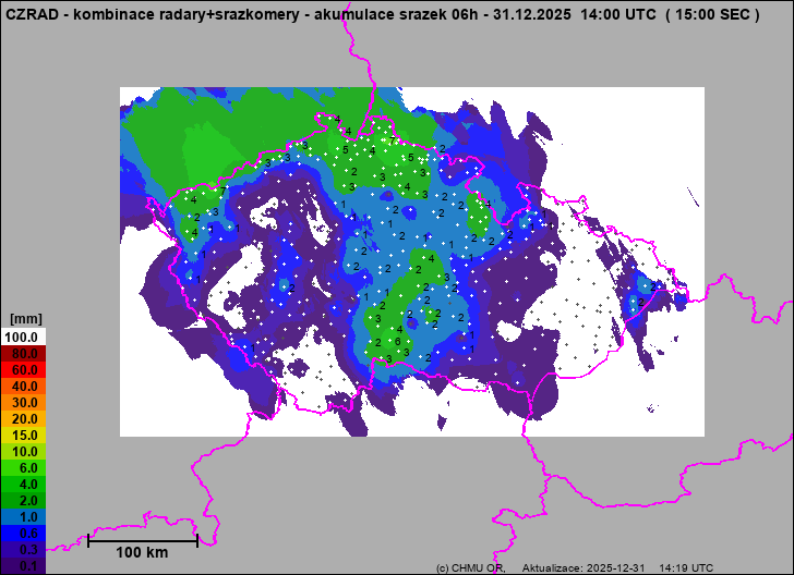 Srážky na území ČR - Kombinace radarového odhadu a pozemních srážkoměrů