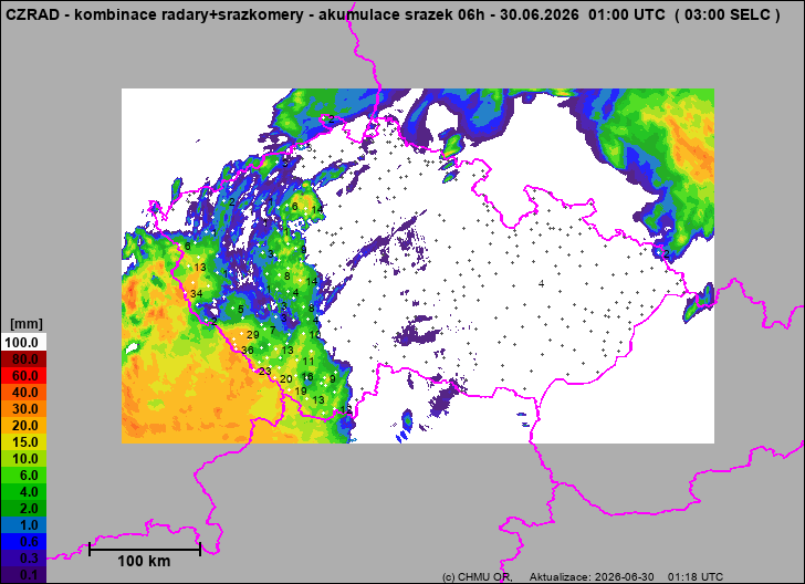 Srážky na území ČR - Kombinace radarového odhadu a pozemních srážkoměrů