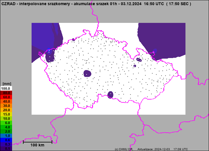 Srážky na území ČR - Pouze pozemní srážkoměry