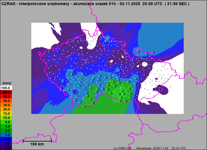 Srážky na území ČR - Pouze pozemní srážkoměry