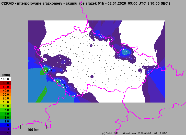 Srážky na území ČR - Pouze pozemní srážkoměry