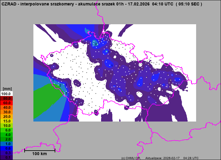 Srážky na území ČR - Pouze pozemní srážkoměry