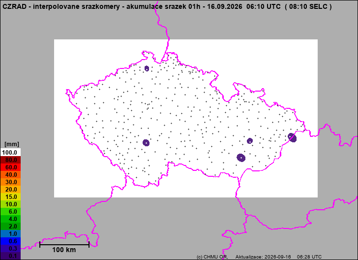 Srážky na území ČR - Pouze pozemní srážkoměry
