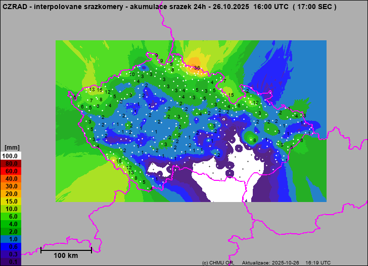 Srážky na území ČR - Pouze pozemní srážkoměry Srážky na území ČR - Pouze pozemní srážkoměry