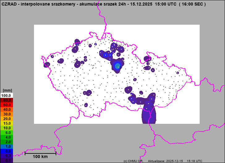 Srážky na území ČR - Pouze pozemní srážkoměry