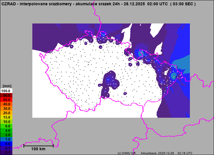 Srážky na území ČR - Pouze pozemní srážkoměry