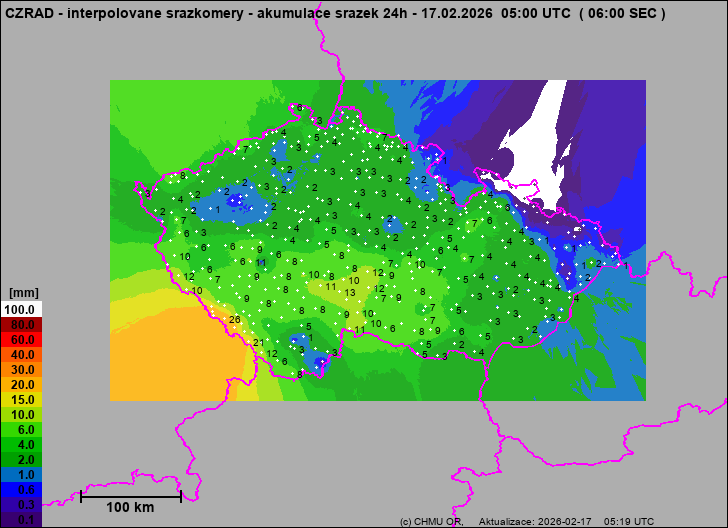 Srážky na území ČR - Pouze pozemní srážkoměry