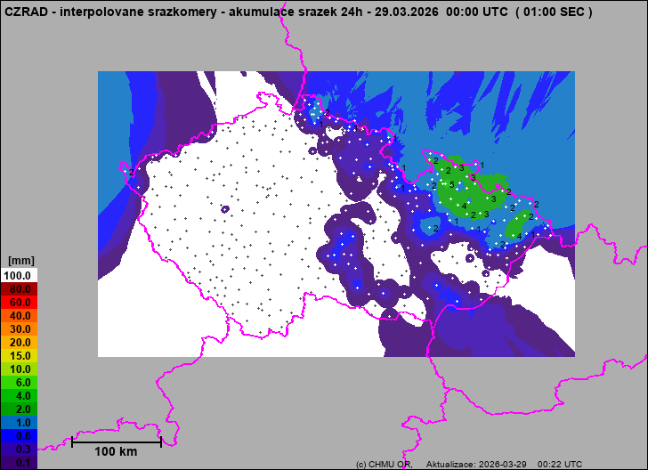 Srážky na území ČR - Pouze pozemní srážkoměry