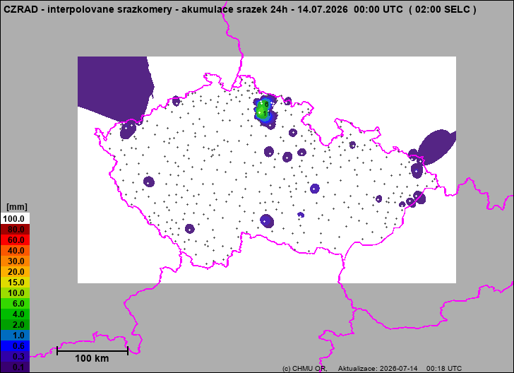 Srážky na území ČR - Pouze pozemní srážkoměry