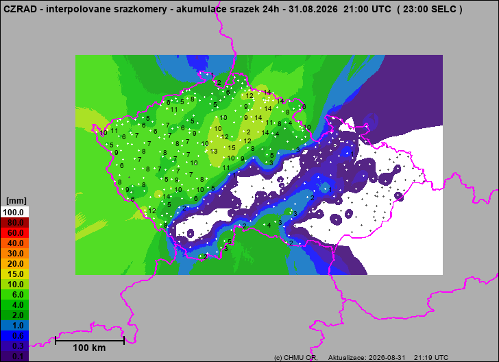 Srážky na území ČR - Pouze pozemní srážkoměry