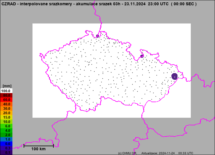 Srážky na území ČR - Pouze pozemní srážkoměry