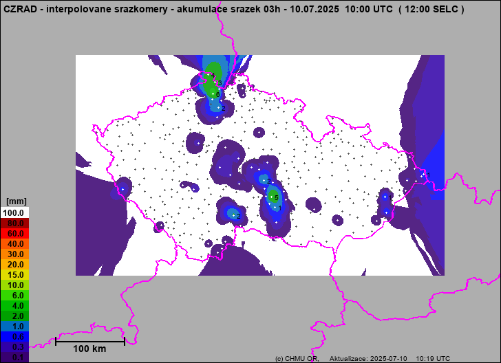 Srážky na území ČR - Pouze pozemní srážkoměry