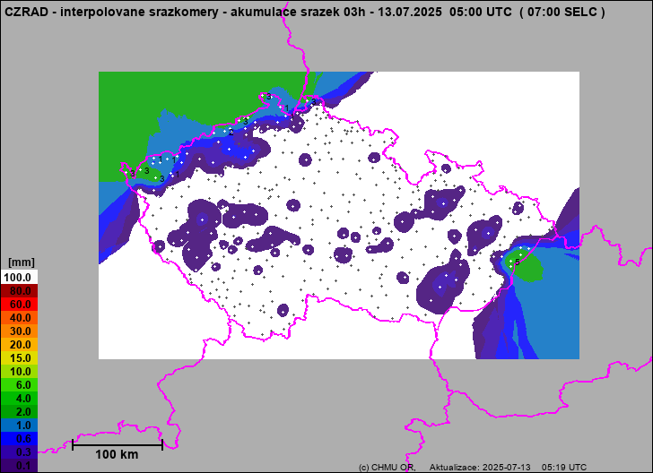 Srážky na území ČR - Pouze pozemní srážkoměry