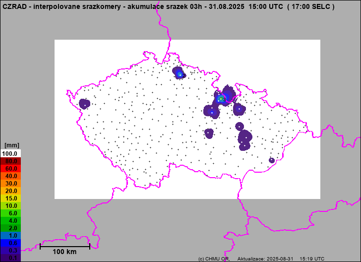 Srážky na území ČR - Pouze pozemní srážkoměry