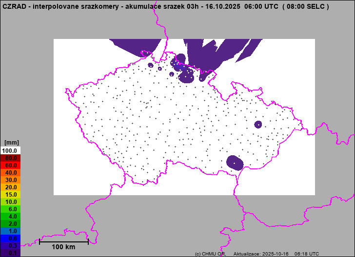 Srážky na území ČR - Pouze pozemní srážkoměry