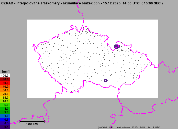 Srážky na území ČR - Pouze pozemní srážkoměry