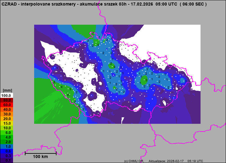 Srážky na území ČR - Pouze pozemní srážkoměry
