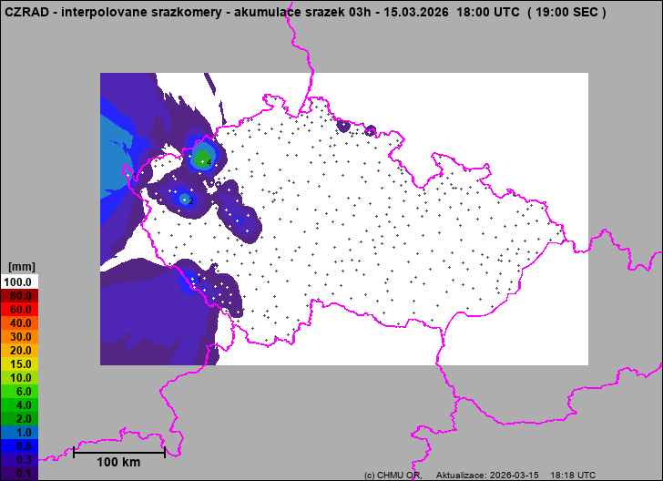 Srážky na území ČR - Pouze pozemní srážkoměry