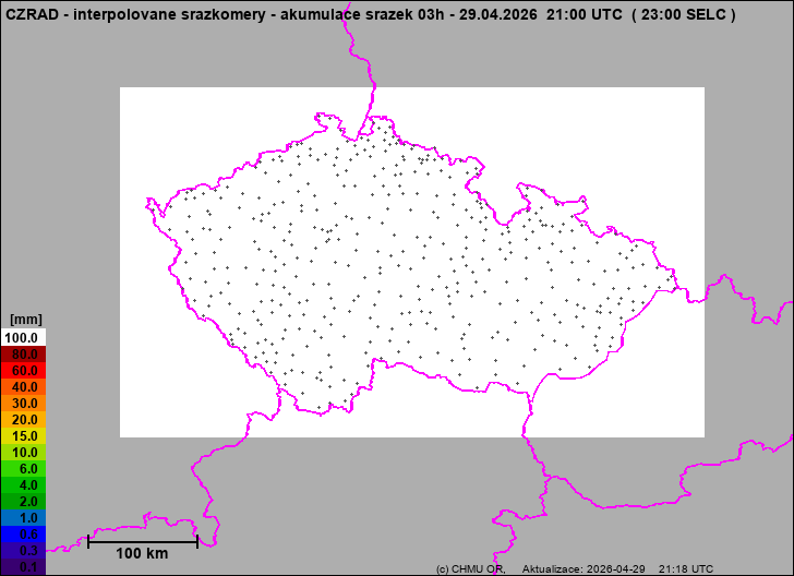 Srážky na území ČR - Pouze pozemní srážkoměry