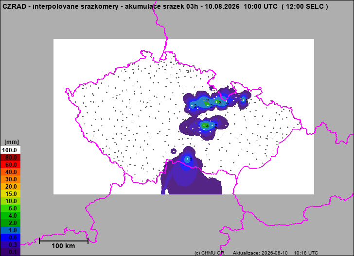Srážky na území ČR - Pouze pozemní srážkoměry