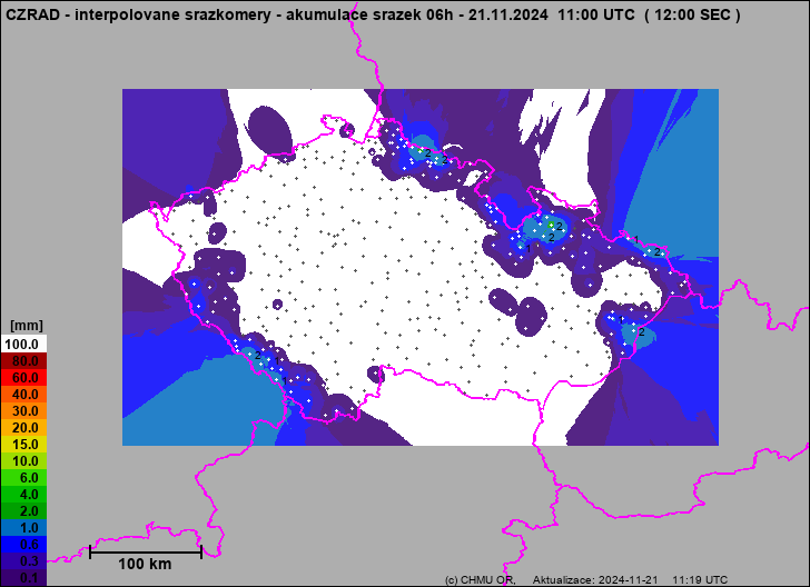 Srážky na území ČR - Pouze pozemní srážkoměry