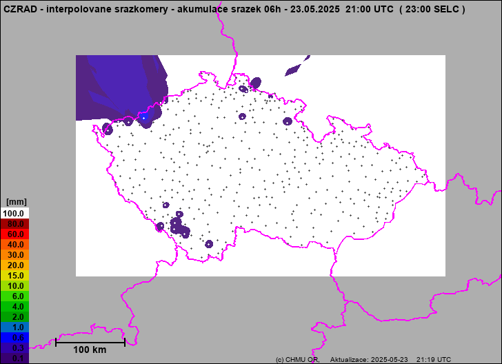 Srážky na území ČR - Pouze pozemní srážkoměry