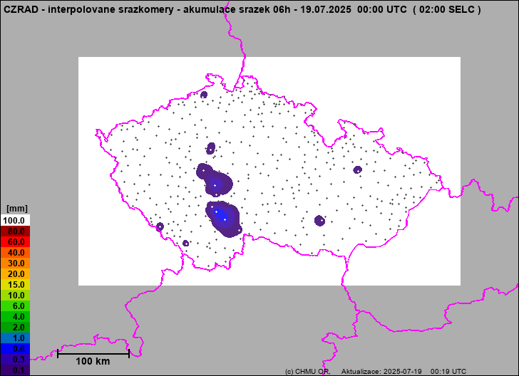 Srážky na území ČR - Pouze pozemní srážkoměry